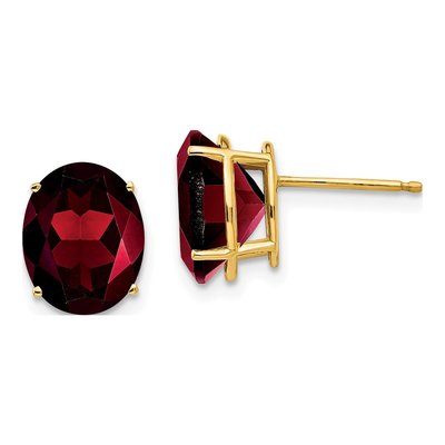 14K Yellow Gold Garnet Oval Stud Earrings