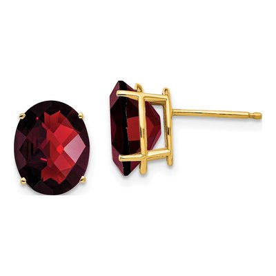 14K Yellow Gold Garnet Oval Stud Earrings