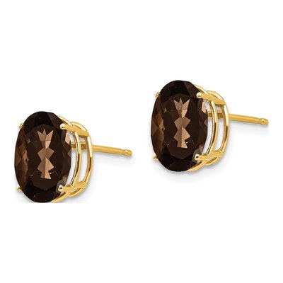 14K Yellow Gold Smoky Quartz Oval Stud Earrings – view 3