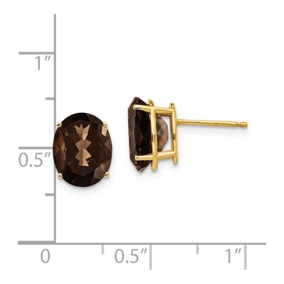 14K Yellow Gold Smoky Quartz Oval Stud Earrings – view 5