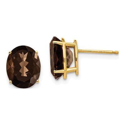 14K Yellow Gold Smoky Quartz Oval Stud Earrings