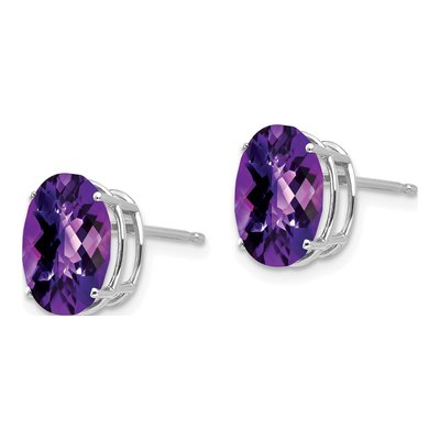 14K White Gold Amethyst Oval Checker Stud Earrings – view 2