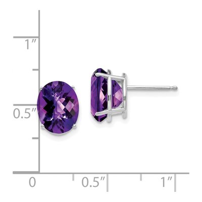 14K White Gold Amethyst Oval Checker Stud Earrings – view 4