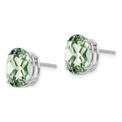14K White Gold Green Quartz Oval Stud Earrings – view 2