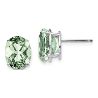 14K White Gold Green Quartz Oval Stud Earrings