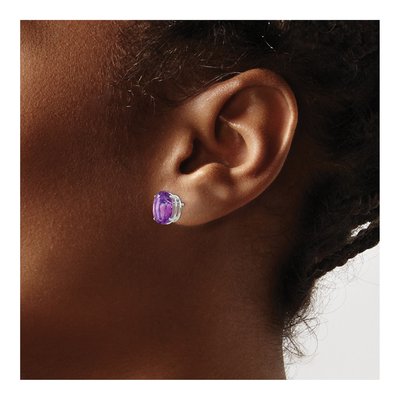14K White Gold Amethyst Oval Stud Earrings – view 4