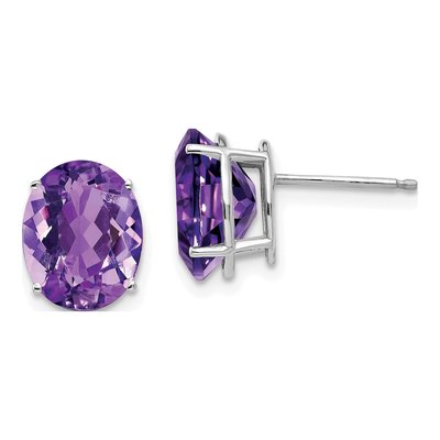 14K White Gold Amethyst Oval Stud Earrings
