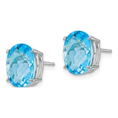 14K White Gold Swiss Blue Topaz Oval Stud Earrings – view 2