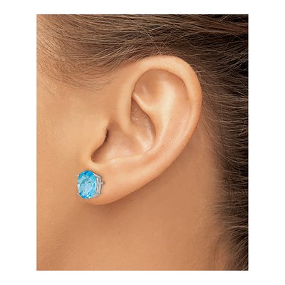 14K White Gold Swiss Blue Topaz Oval Stud Earrings – view 3