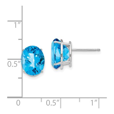 14K White Gold Swiss Blue Topaz Oval Stud Earrings – view 4