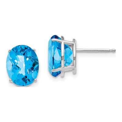 14K White Gold Swiss Blue Topaz Oval Stud Earrings