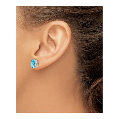 14K White Gold Swiss Blue Topaz Oval Stud Earrings – view 3
