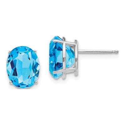 14K White Gold Swiss Blue Topaz Oval Stud Earrings