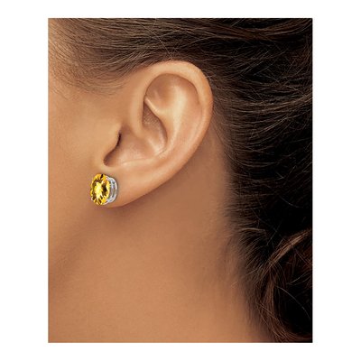 14K White Gold Oval Citrine Checker-Cut Stud Earrings – view 3