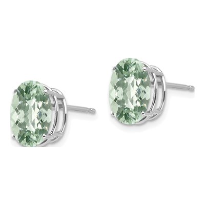 14K White Gold Green Quartz Oval Stud Earrings – view 2