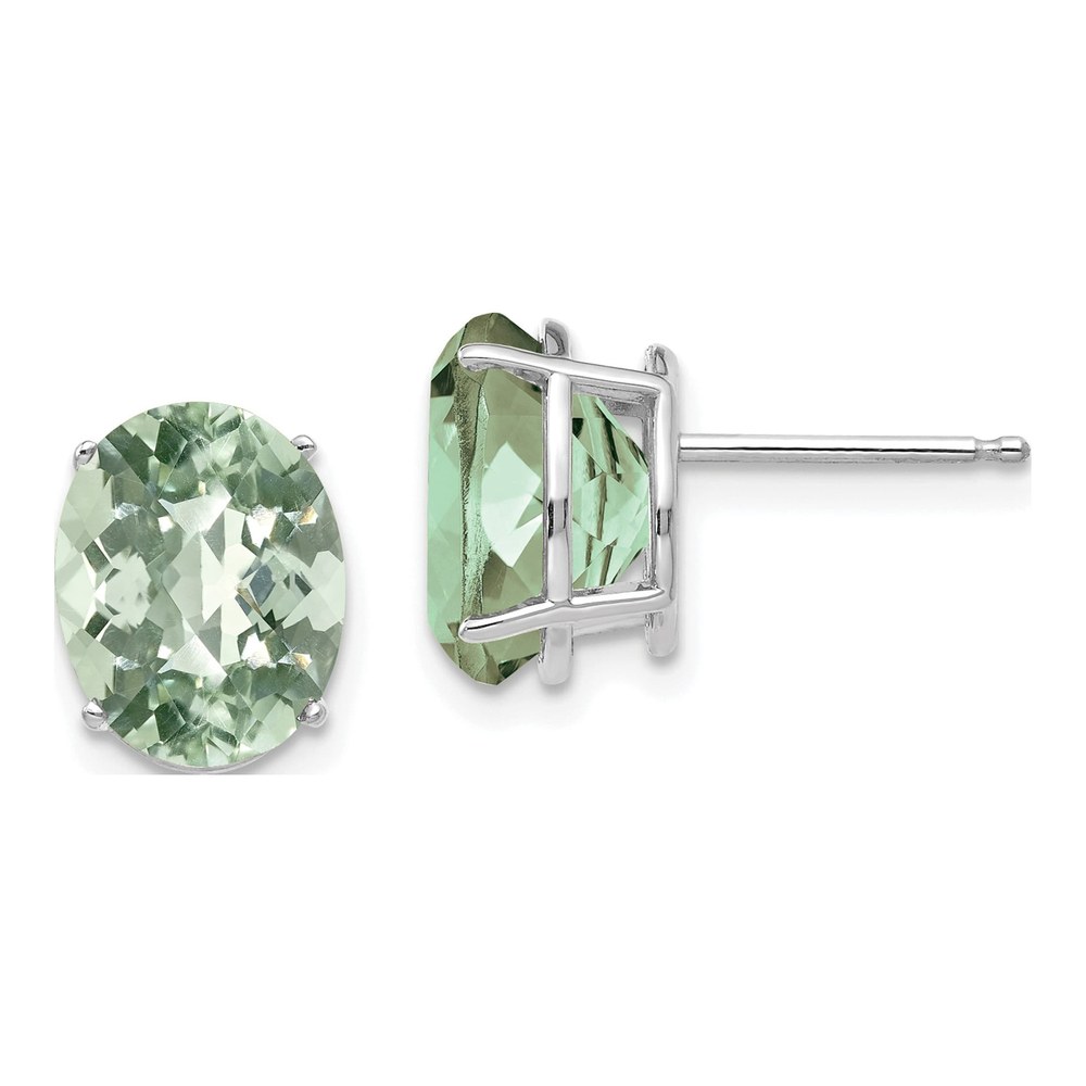 14K White Gold Green Quartz Oval Stud Earrings