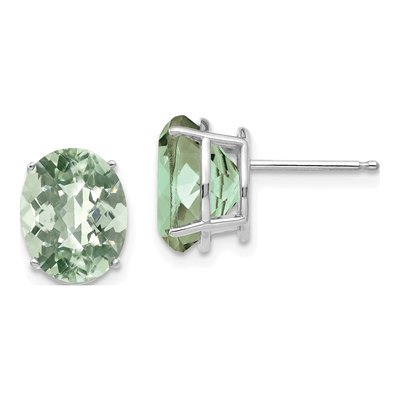 14K White Gold Green Quartz Oval Stud Earrings