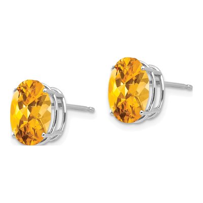 14K White Gold Citrine Oval Stud Earrings – view 2