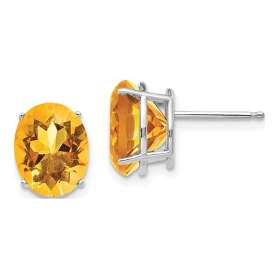 14K White Gold Citrine Oval Stud Earrings