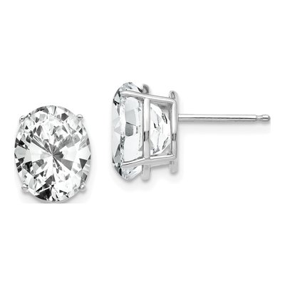 14K White Gold CZ Oval Stud Earrings