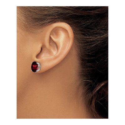 14K White Gold Garnet Oval Stud Earrings – view 3