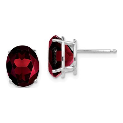 14K White Gold Garnet Oval Stud Earrings
