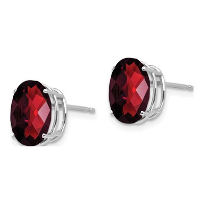 14K White Gold Garnet Oval Stud Earrings – view 2
