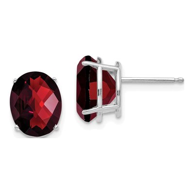 14K White Gold Garnet Oval Stud Earrings