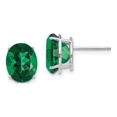 14K White Gold Oval Lab-Created Helenite Mount St Helens Stud Earrings