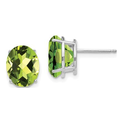 14K White Gold Peridot Oval Stud Earrings