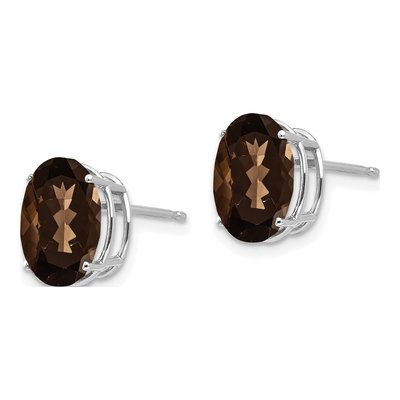 14K White Gold Smoky Quartz Oval Stud Earrings – view 3