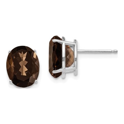 14K White Gold Smoky Quartz Oval Stud Earrings