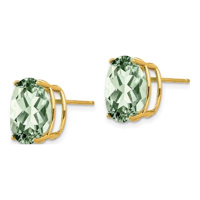 14K Yellow Gold Green Quartz Oval Stud Earrings – view 2