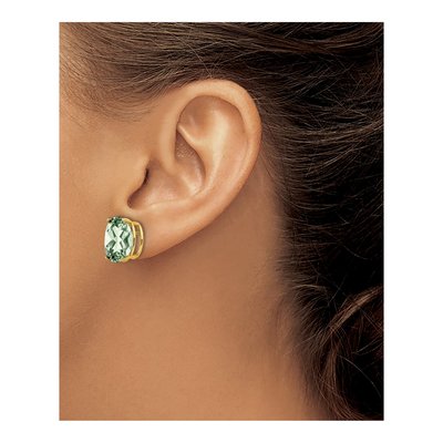 14K Yellow Gold Green Quartz Oval Stud Earrings – view 3