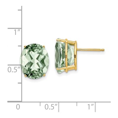 14K Yellow Gold Green Quartz Oval Stud Earrings – view 4
