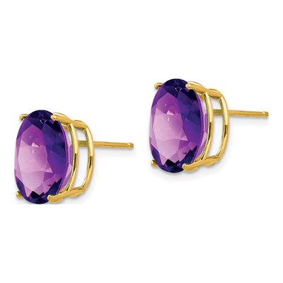 14K Yellow Gold Amethyst Oval Stud Earrings – view 2