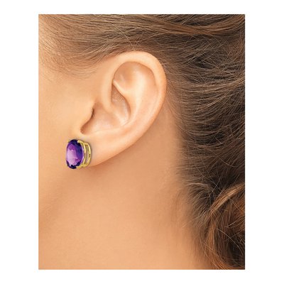 14K Yellow Gold Amethyst Oval Stud Earrings – view 3