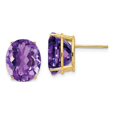 14K Yellow Gold Amethyst Oval Stud Earrings