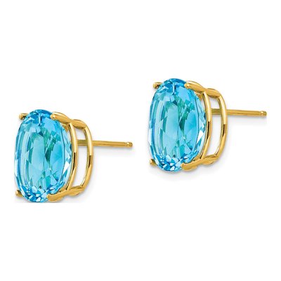 14K Yellow Gold Swiss Blue Topaz Oval Stud Earrings – view 2