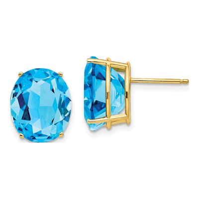 14K Yellow Gold Swiss Blue Topaz Oval Stud Earrings