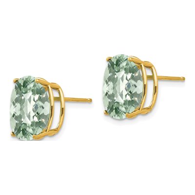 14K Yellow Gold Green Quartz Oval Stud Earrings – view 2