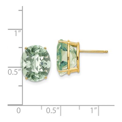14K Yellow Gold Green Quartz Oval Stud Earrings – view 4
