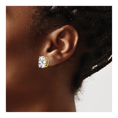 14K Yellow Gold CZ Oval Stud Earrings – view 3