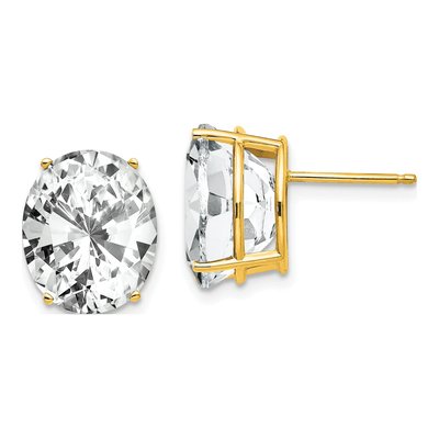 14K Yellow Gold CZ Oval Stud Earrings