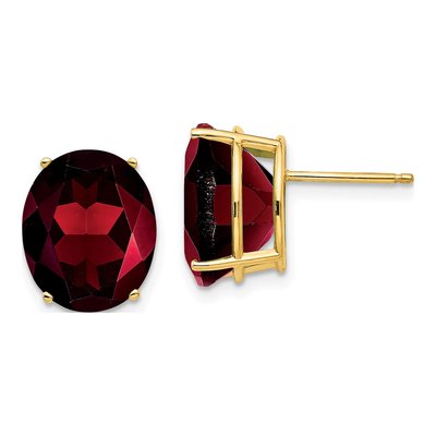 14K Yellow Gold Garnet Oval Stud Earrings