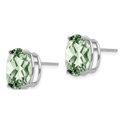 14K White Gold Green Quartz Oval Stud Earrings – view 2
