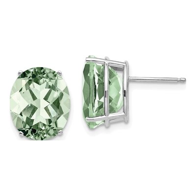 14K White Gold Green Quartz Oval Stud Earrings