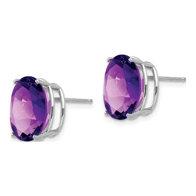 14K White Gold Amethyst Oval Stud Earrings – view 2
