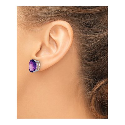 14K White Gold Amethyst Oval Stud Earrings – view 3