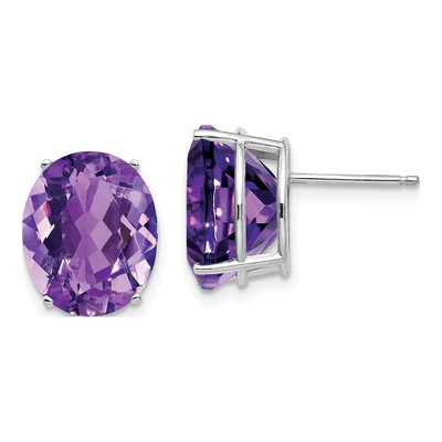 14K White Gold Amethyst Oval Stud Earrings